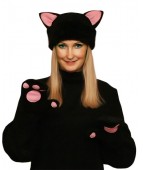 Карнавальная шапочка "Кошка черная+варежки для взрослых"